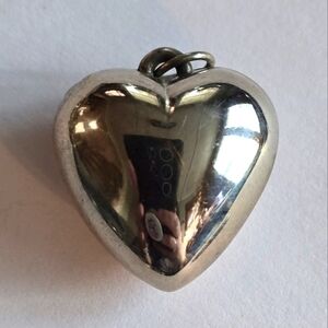 Vintage puffy heart charm pendant silver tone puffed